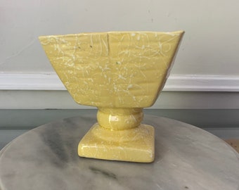 Small Vintage Yellow and White Square Ceramic Planter