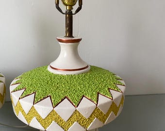 Pair of Medium Colourful Lime Green and White Chalkware Table