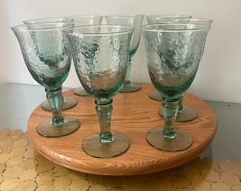 Set of 8 Retro Hammered Sea Glass Green Goblets