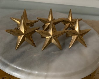 Retro Set of 6  Solid Brass Star Napkin Rings