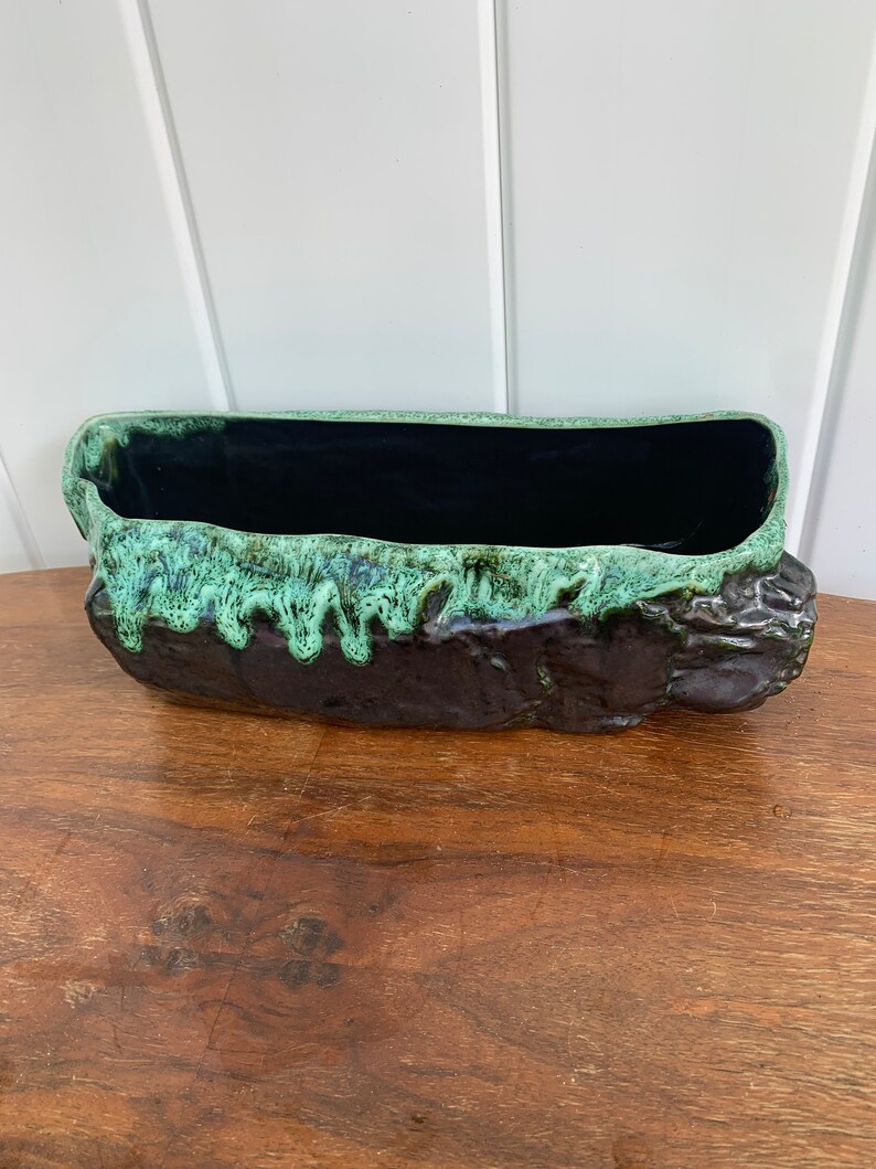 Vintage Dark Green Drip Glaze Planter Made in Canada 338