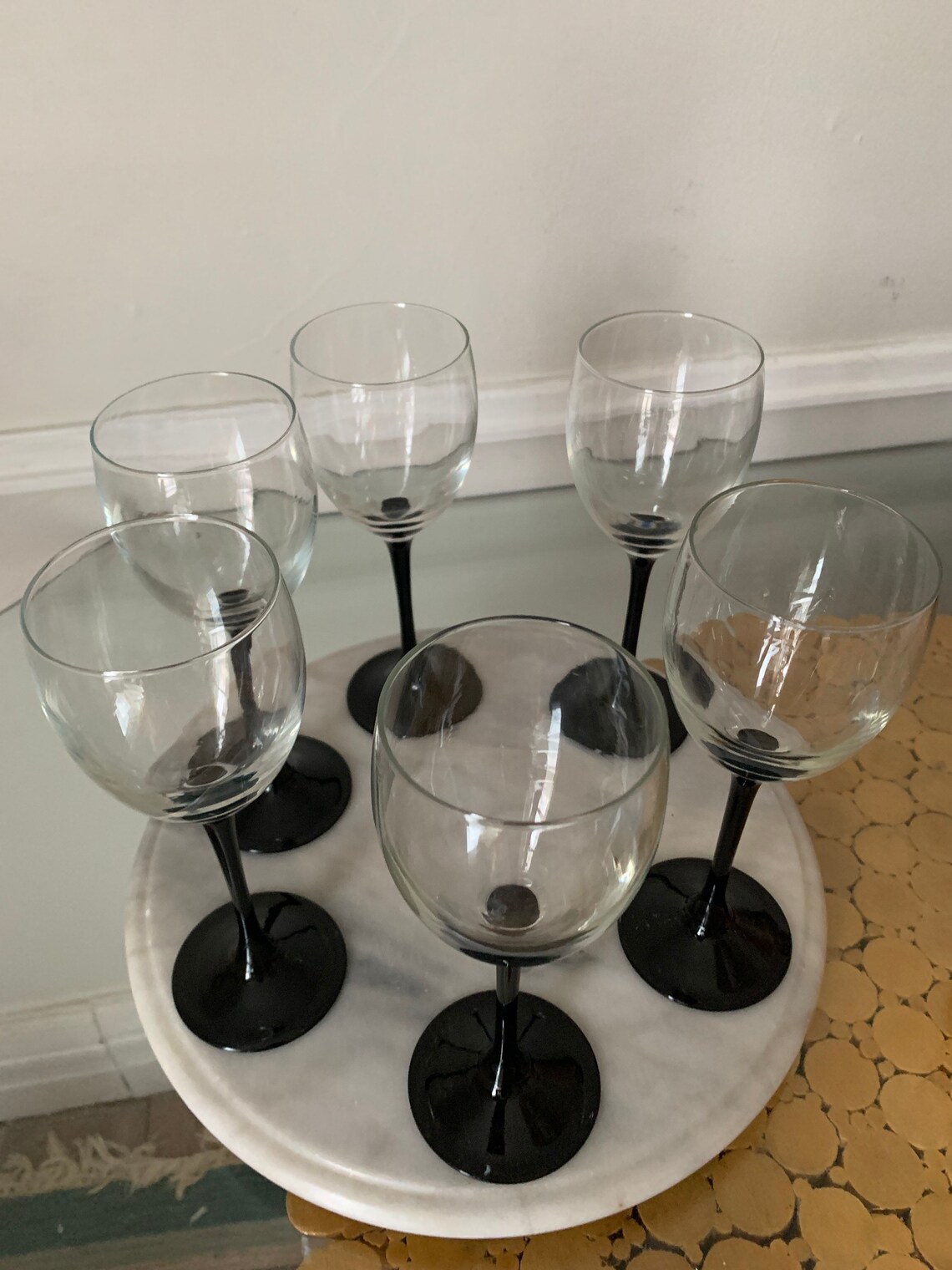 Set of 6 Retro Black Stem Wine Glasses 4 Oz Etsy
