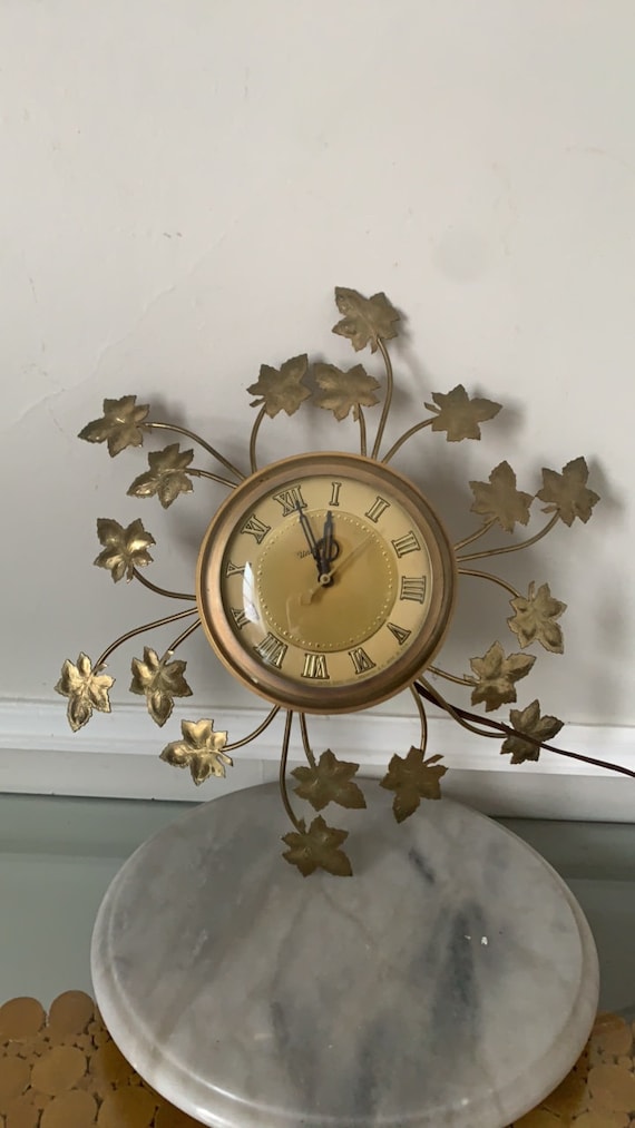 MCM United Brass Leaf Electric Wall Clock Made in Brooklyn USA