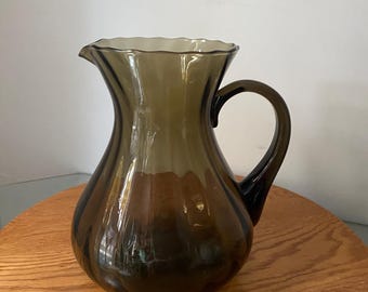 Medium Vintage Smokey Brown Glass Pitcher