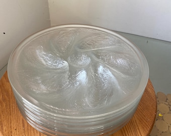 Set of 6 Vintage ARCOROC FRANCE Textured Glass Oyster Plates