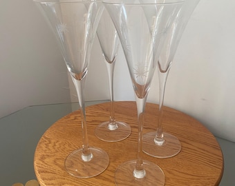 Set of 4 Waterford By Marquis Crystal Champagne Flute Etched Starburst Pattern