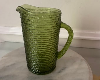 Small  26oz MCM Textured Avocado Green Glass Pitcher by Anchor Hocking