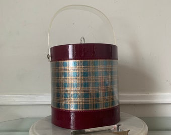 MCM Deep Red Patent Leather & Tartan Ice Bucket