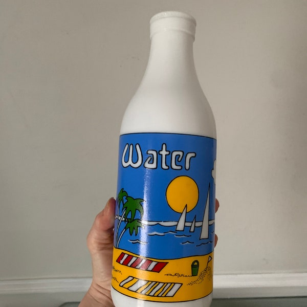 Retro Milk Glass Carlton Water Bottle with Beach Scene