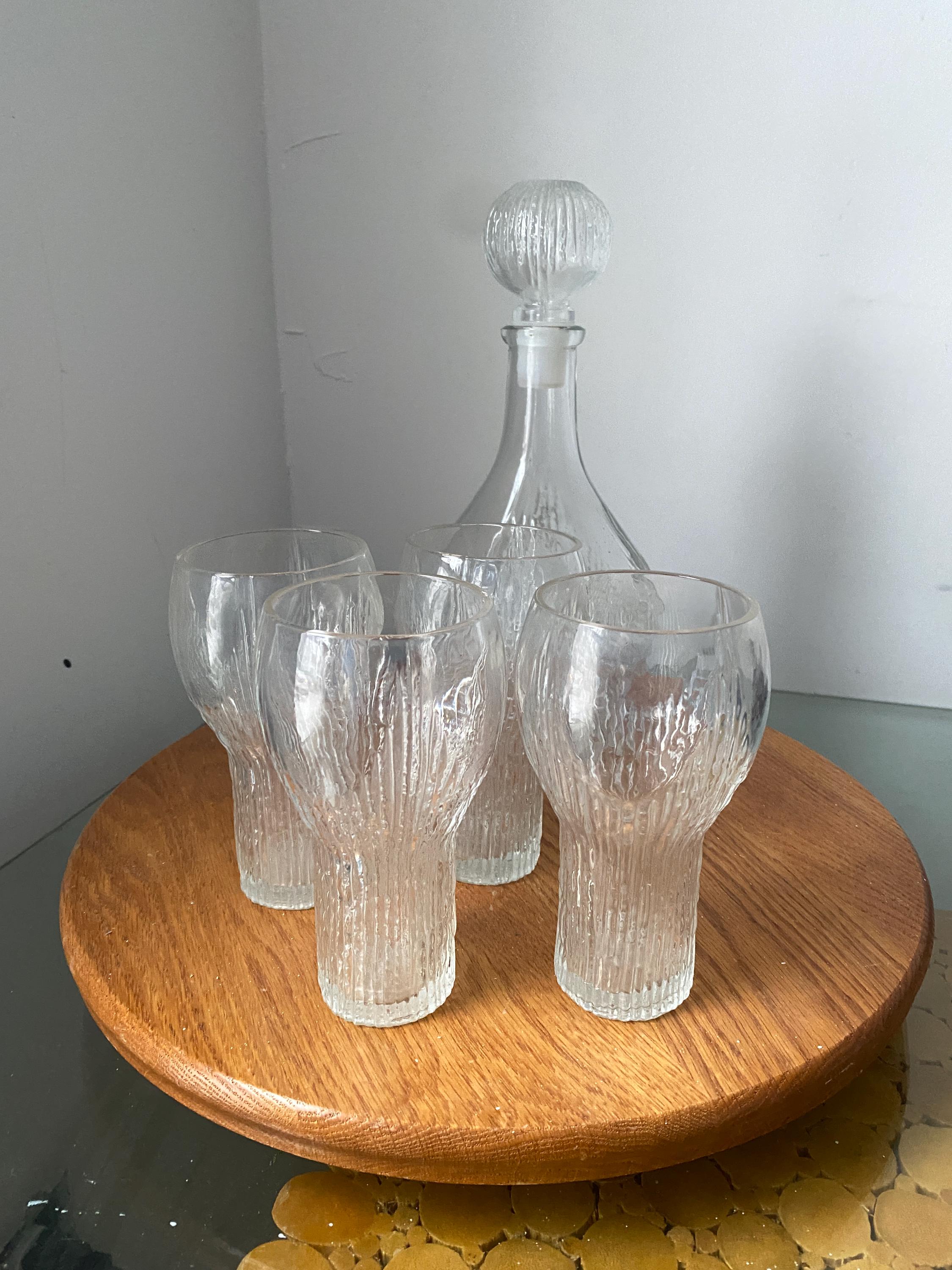工芸品 MCM Decanter MCM Oberglas Decanter Austria Textured Glass Decanter With 4
