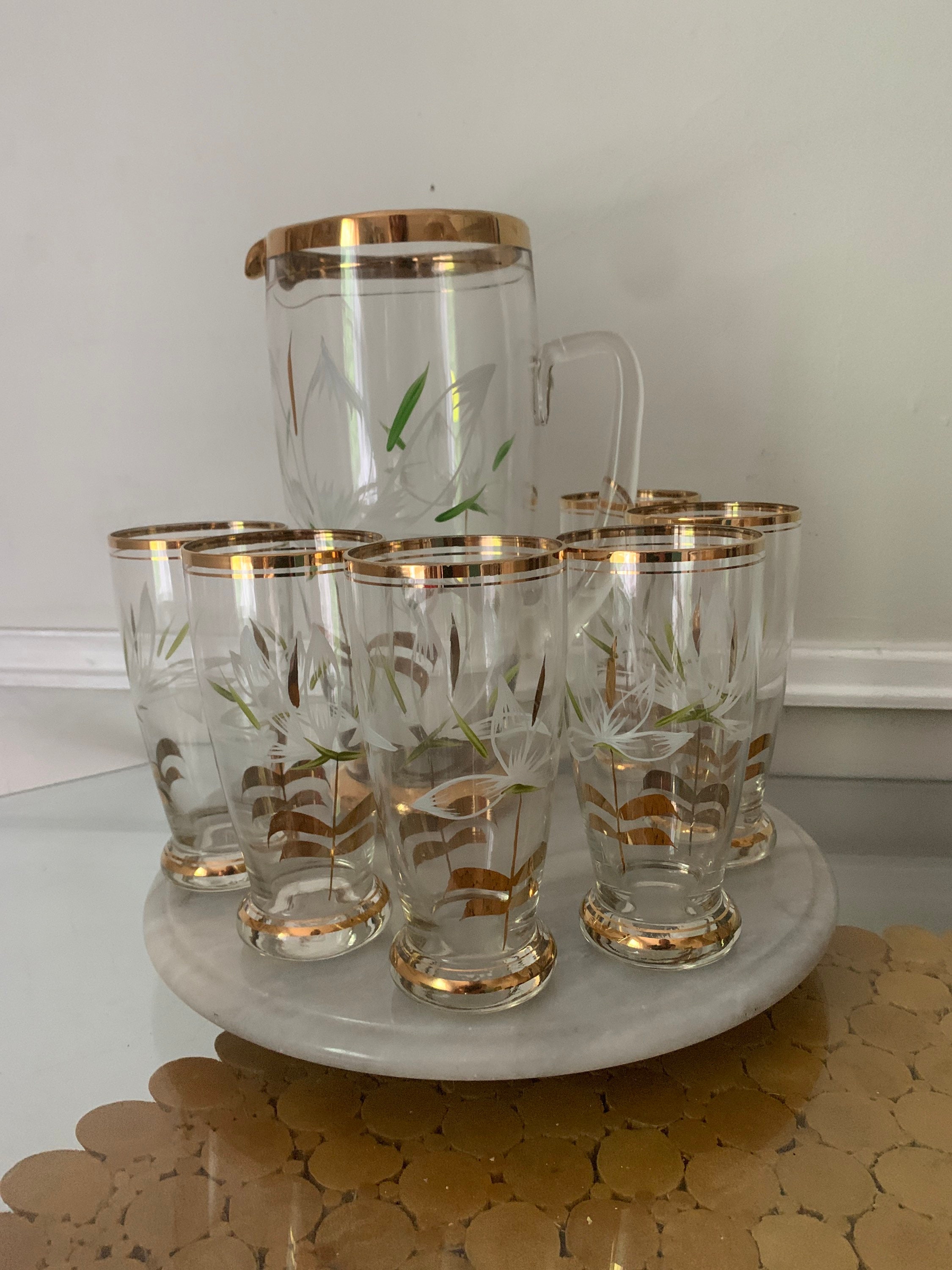 Gold Rimmed Pitcher & Glasses, Set of 7 — Raji RM - Interior Designer |  Washington DC | New York
