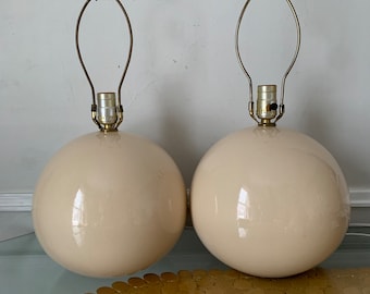Vintage Pair of Large Cream Ceramic Gum Ball Lamps No Shades