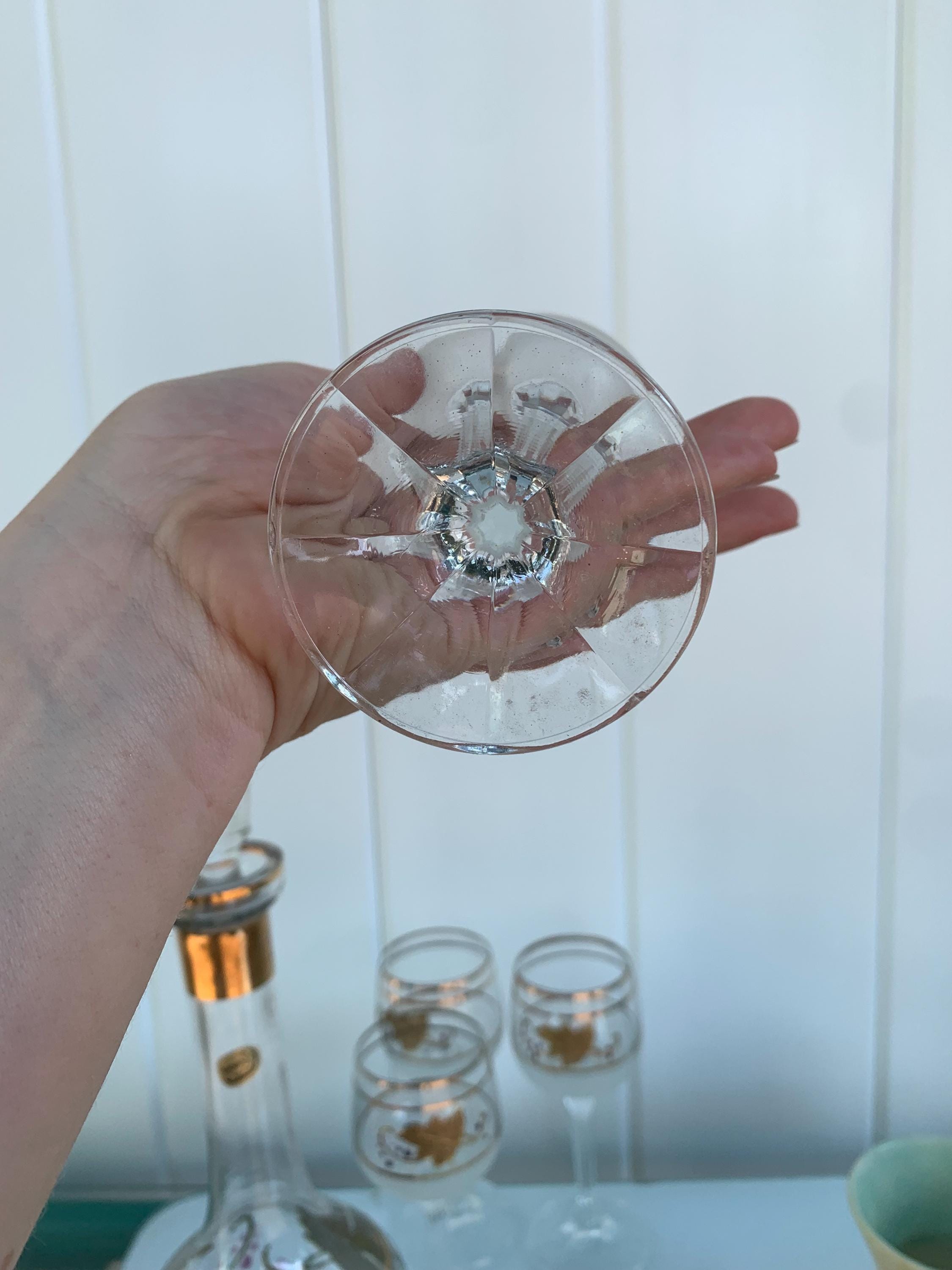 Vintage Set of Bohemia Crystal Decanter With 6 Satin Glasses and