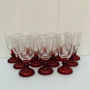 Set of 12 Antique Ruby Red Stem Cordial Glasses