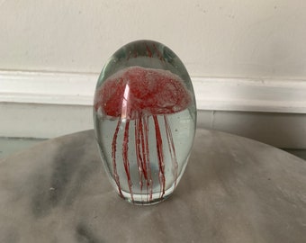 Retro Clear Glass  Red Jellyfish Paper Weight
