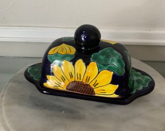 Handpainted Sunflower Butter Dish Made in Mexico