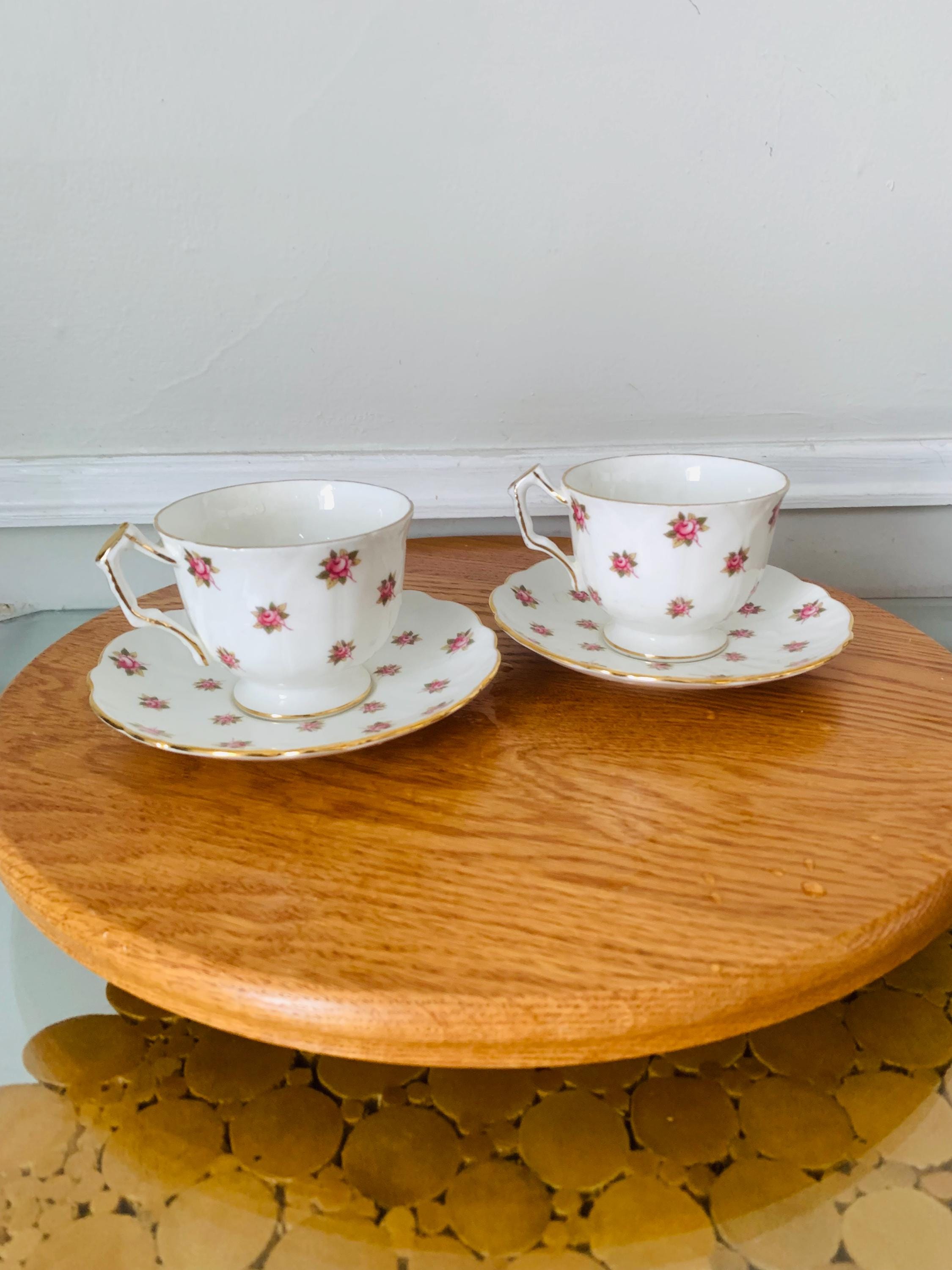 Pair of Vintage Aynsley Rosedale Fine Bone China Cups and Saucers