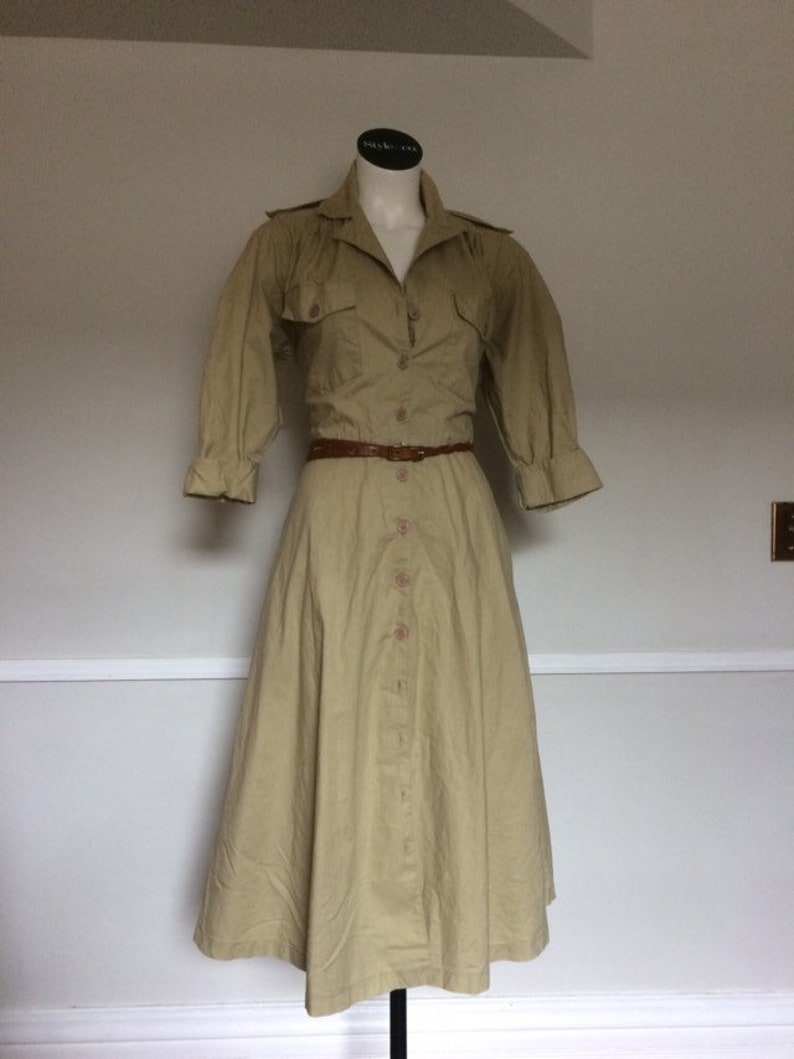 Retro Traditions Sears Khaki Long Sleeve Dress Size 10 Made in Hong Kong