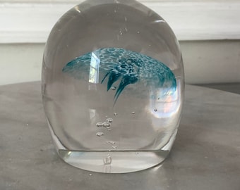 Retro Clear Glass Aqua Blue Jellyfish Paper Weight
