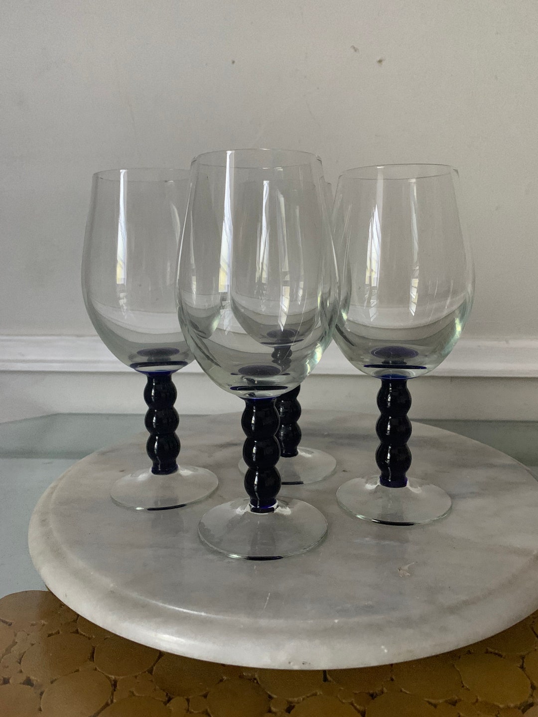 Set of 4 Cobalt Blue Stem Wine Goblets Etsy