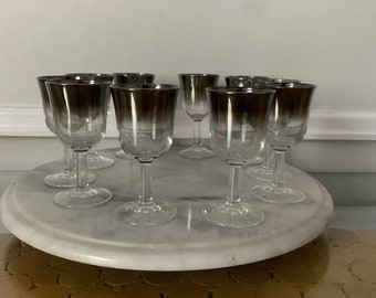 Set of 5 Vintage Chrome Fade Short Wine Glasses 4 OZ 