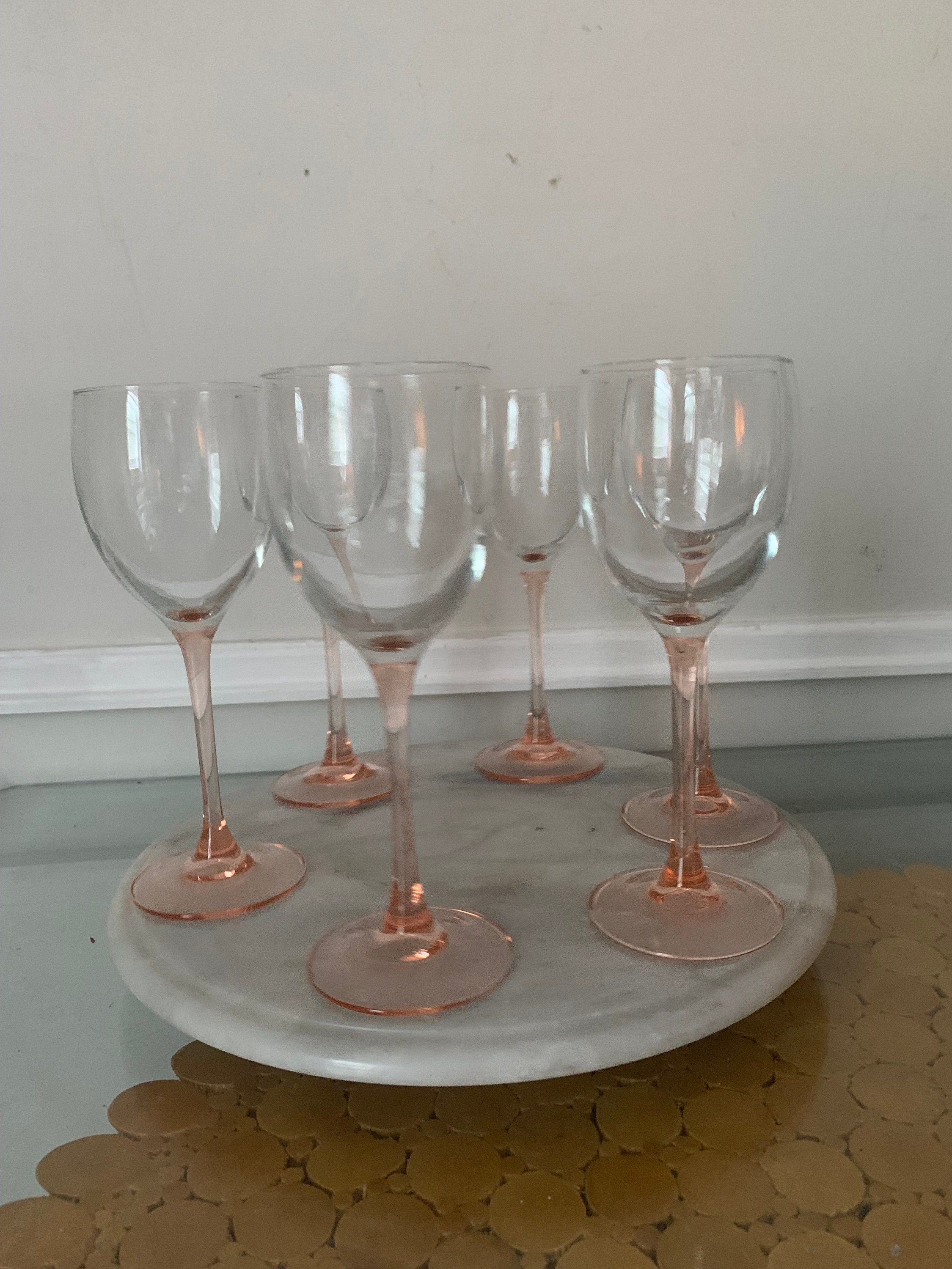 Set Of 2 Clear Glass Wine Glasses Short Fancy Stem - 2 Base, 6.75 Tall, 7  oz.