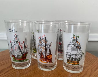 MCM Set of 6  Ship Glass Tumblers