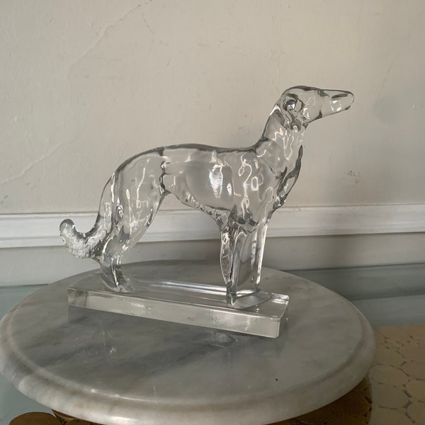 Antique 1940s Borzoi Clear Viking Glass Wolfhound Bookend