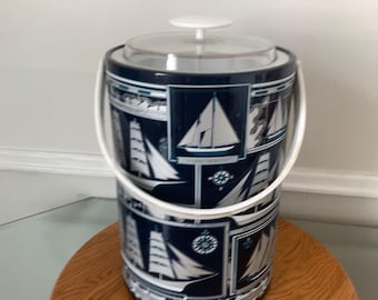 Vintage Extra Tall Navy Blue Nautical Ic Bucket Made by George Briard in USA