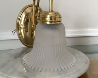 Vintage Ornate Brass Electrified Wall Sconce with Frosted Glass Shade