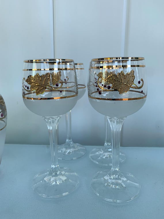 Vintage Set of Bohemia Crystal Decanter With 6 Satin Glasses and