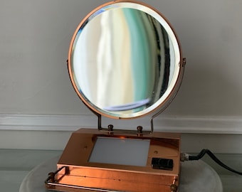 Vintage Beck Electric Copper Lighted Swivel Make Up Boudoir Mirror