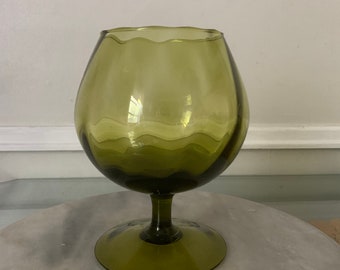 Small MCM Olive Green Footed Glass Vase