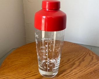 Vintae Glass Cocktail Shaker with Red Plastic Lid