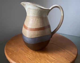 Vintage Otagiri Brown and Blue Pottery Pitcher Made in Japan