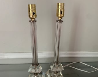 Pair of Vintage Medium Clear Glass Table Accent Lamp No Shades