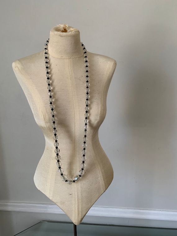 Vintage Long Clear Graduated Crystal Bead Necklace