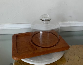 Vintage Wooden Tray with Glass Dome