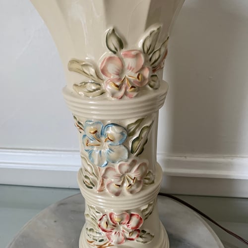 Vintage Medium shops Cream Ceramic Lamp with Pastel Flowers Table Lamp