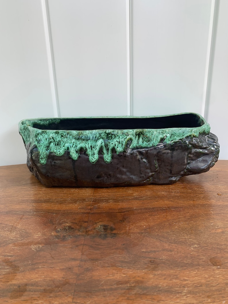 Vintage Dark Green Drip Glaze Planter Made in Canada 338