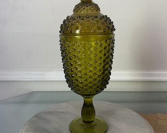 MCM Olive Green Hobnail Apothecary Jar Made in Italy