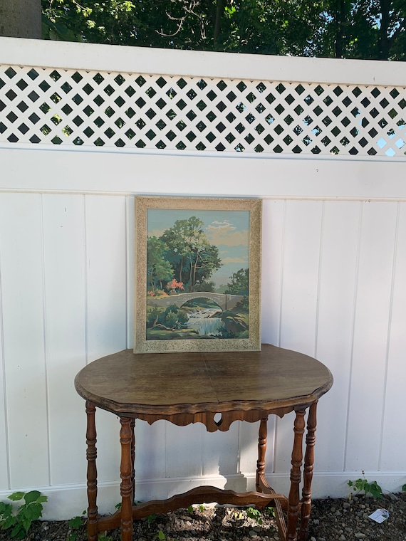Large Vintage Pastel Paint by Numbers in White Wood Frame with Gold Speckling
