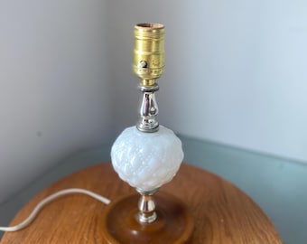 Small Vintage Milk Glass Lamp with Wood Base No Shade