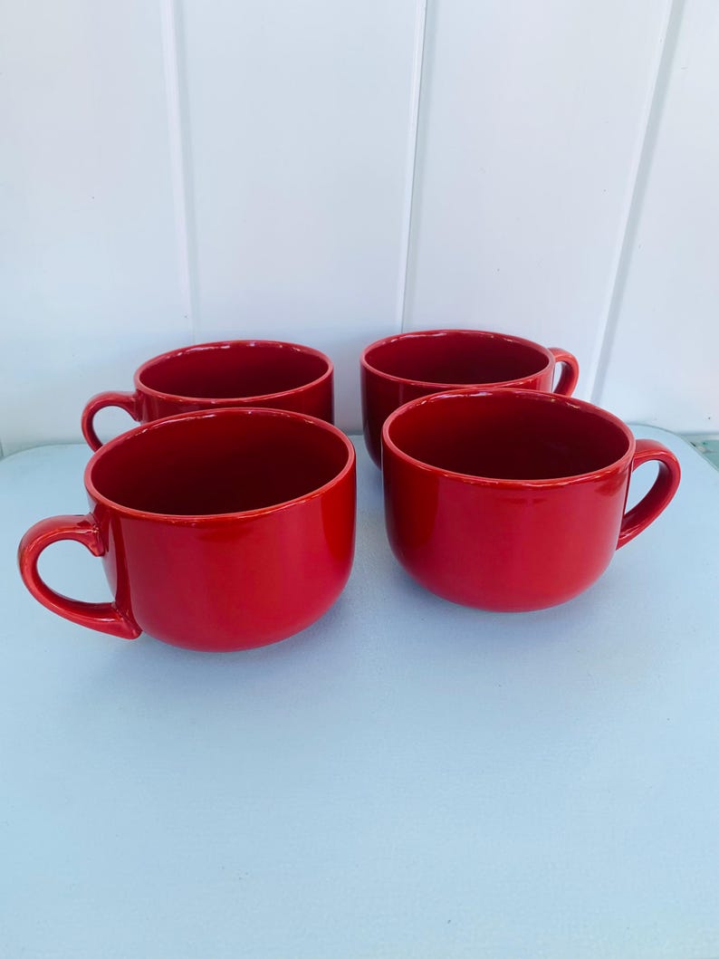 Red Mug Set Set of 4 Retro Oversized Brick Red Ceramic Mugs - Etsy