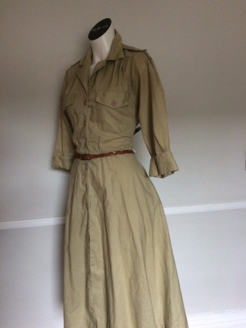 Retro Traditions Sears Khaki Long Sleeve Dress Size 10 Made in Hong Kong