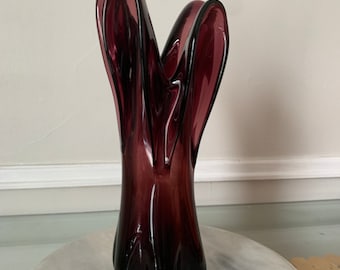 Vintage Handblown Amythyst Glass Vase with Scalloped Edge