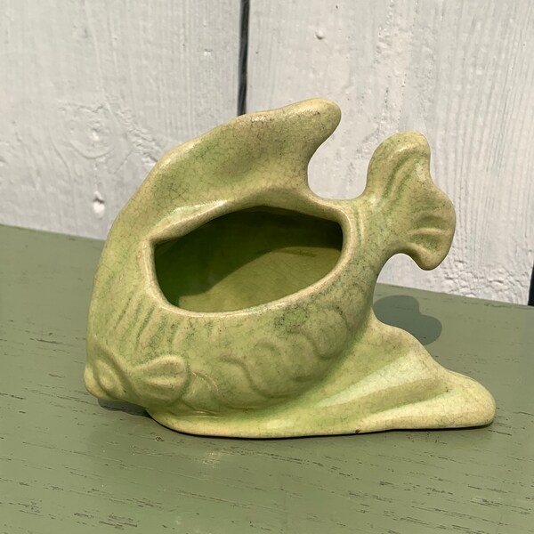 Vintage Apple Green Ceramic Fish Planter