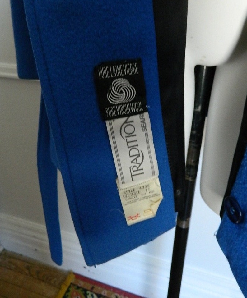 Retro Periwinkle Pure Short Double Breasted Ladies Wool Belted Coat Size Medium