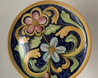 Large Handmade Mexican Pottery Wall Plate with Flowers