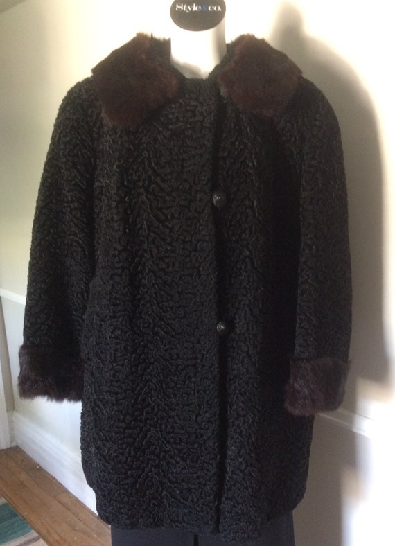 Vintage Mid Length Black Faux Persian Curly Lamb F